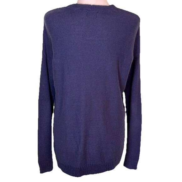 Women’s Navy Lace Up Knit Sweater Slouchy Chunky Cozy Fall/Winter Top Size Med - Picture 3 of 8